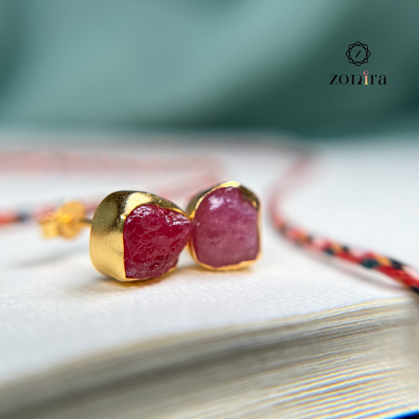 Aabis Silver Studs - Raw Ruby Gold