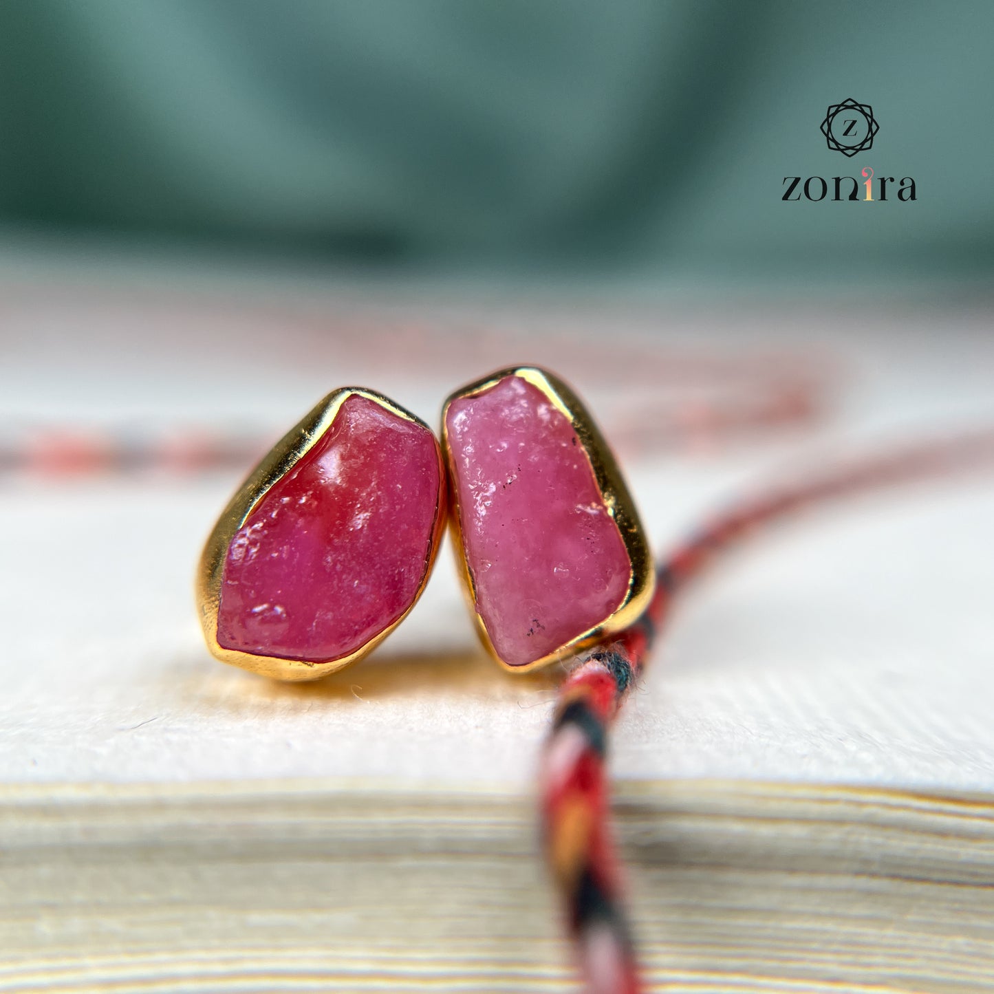 Aabis Silver Studs - Raw Ruby Gold