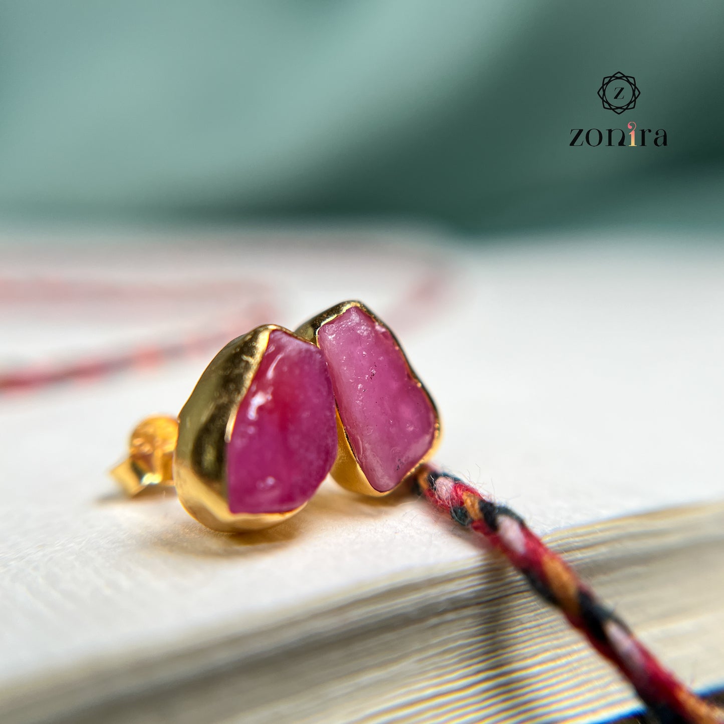 Aabis Silver Studs - Raw Ruby Gold