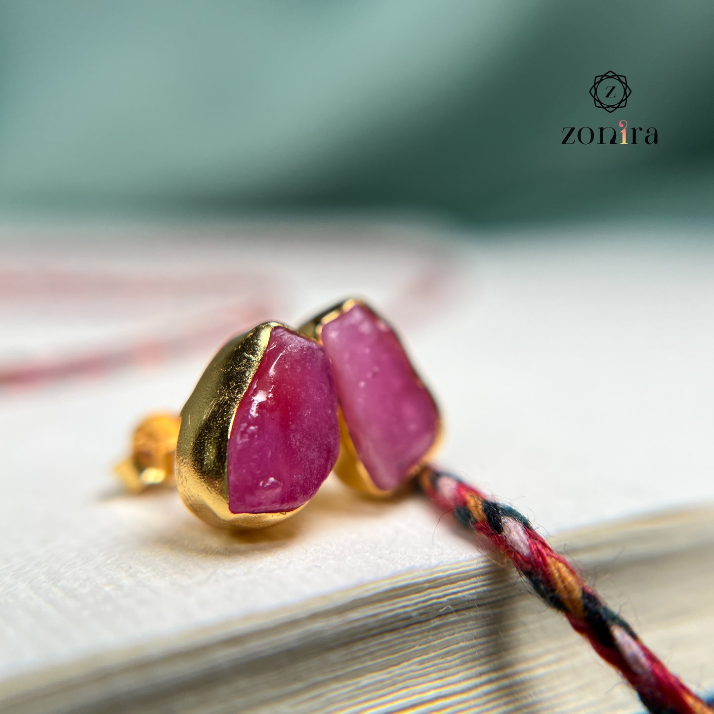 Aabis Silver Studs - Raw Ruby Gold