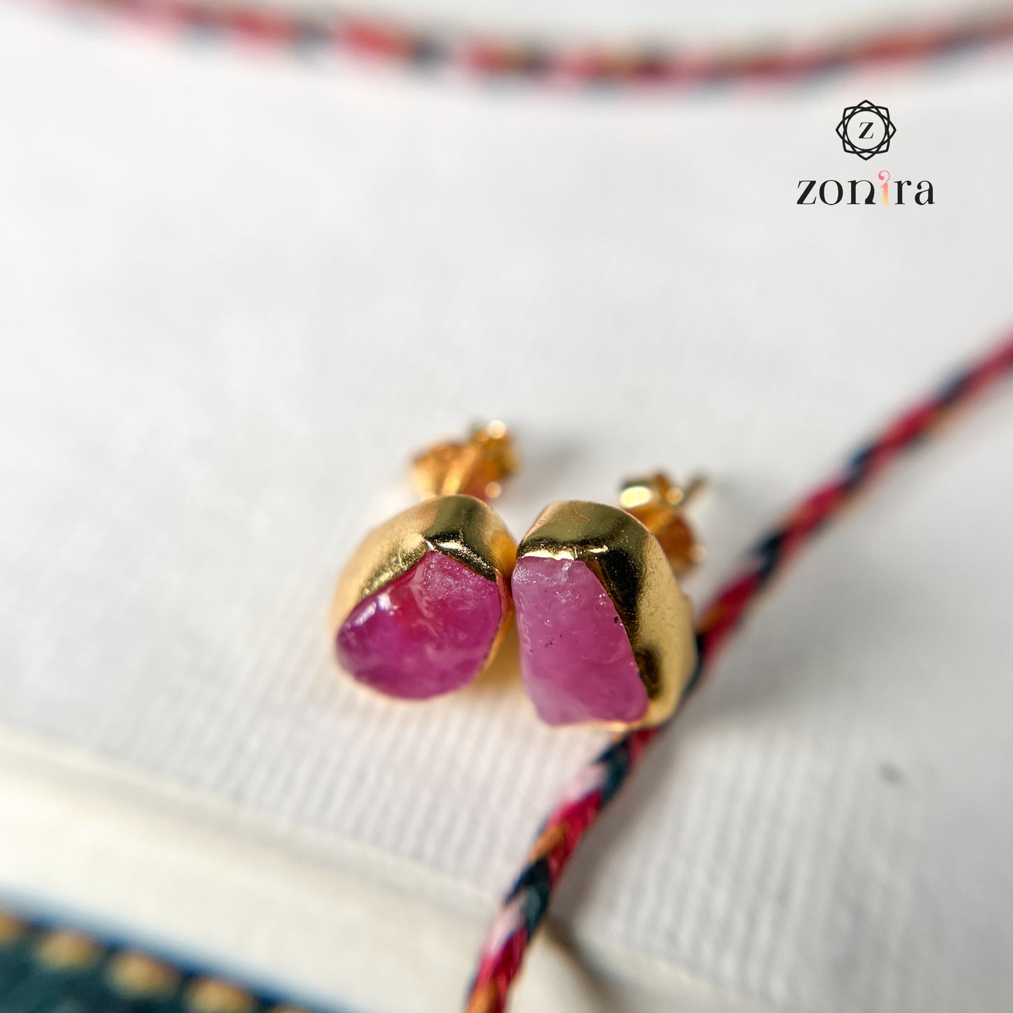 Aabis Silver Studs - Raw Ruby Gold