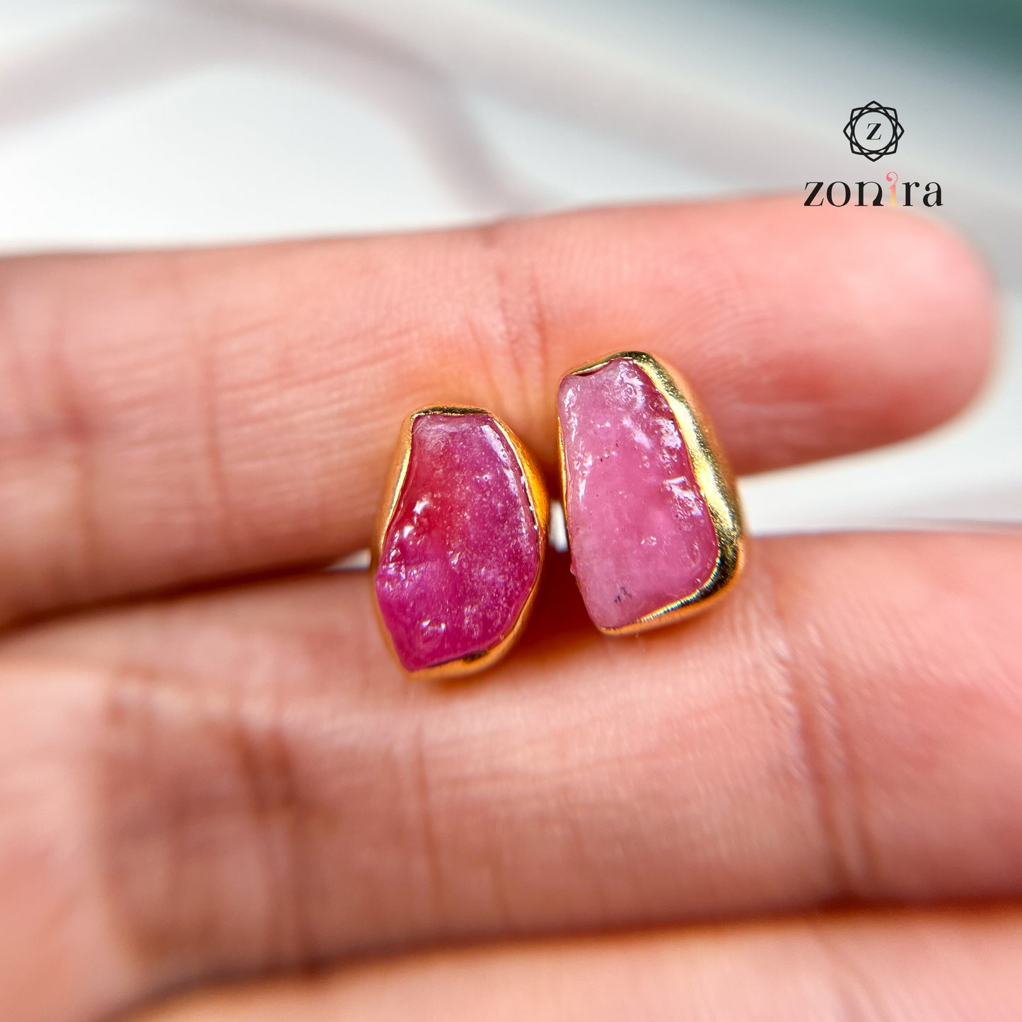 Aabis Silver Studs - Raw Ruby Gold