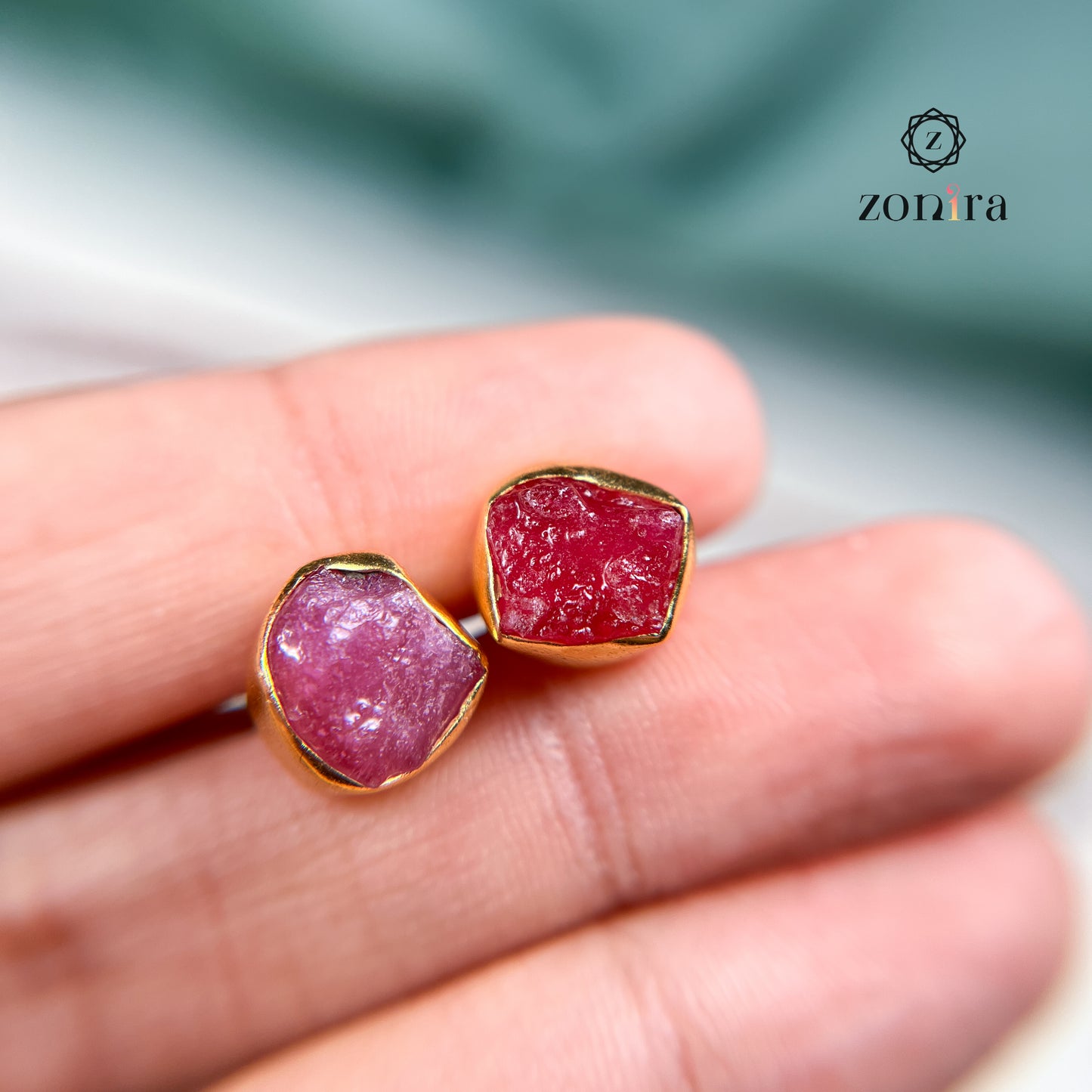 Aabis Silver Studs - Raw Ruby Gold