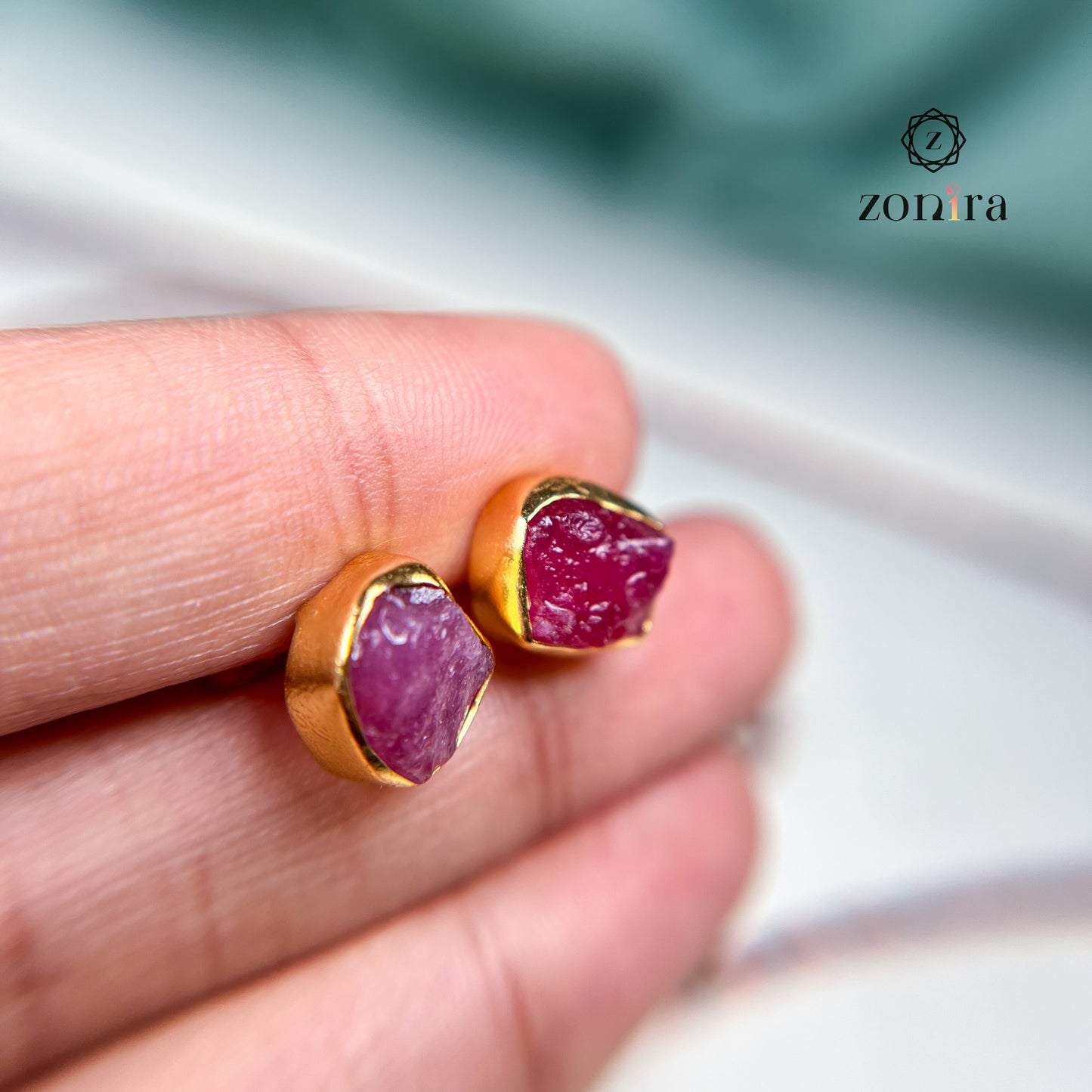 Aabis Silver Studs - Raw Ruby Gold