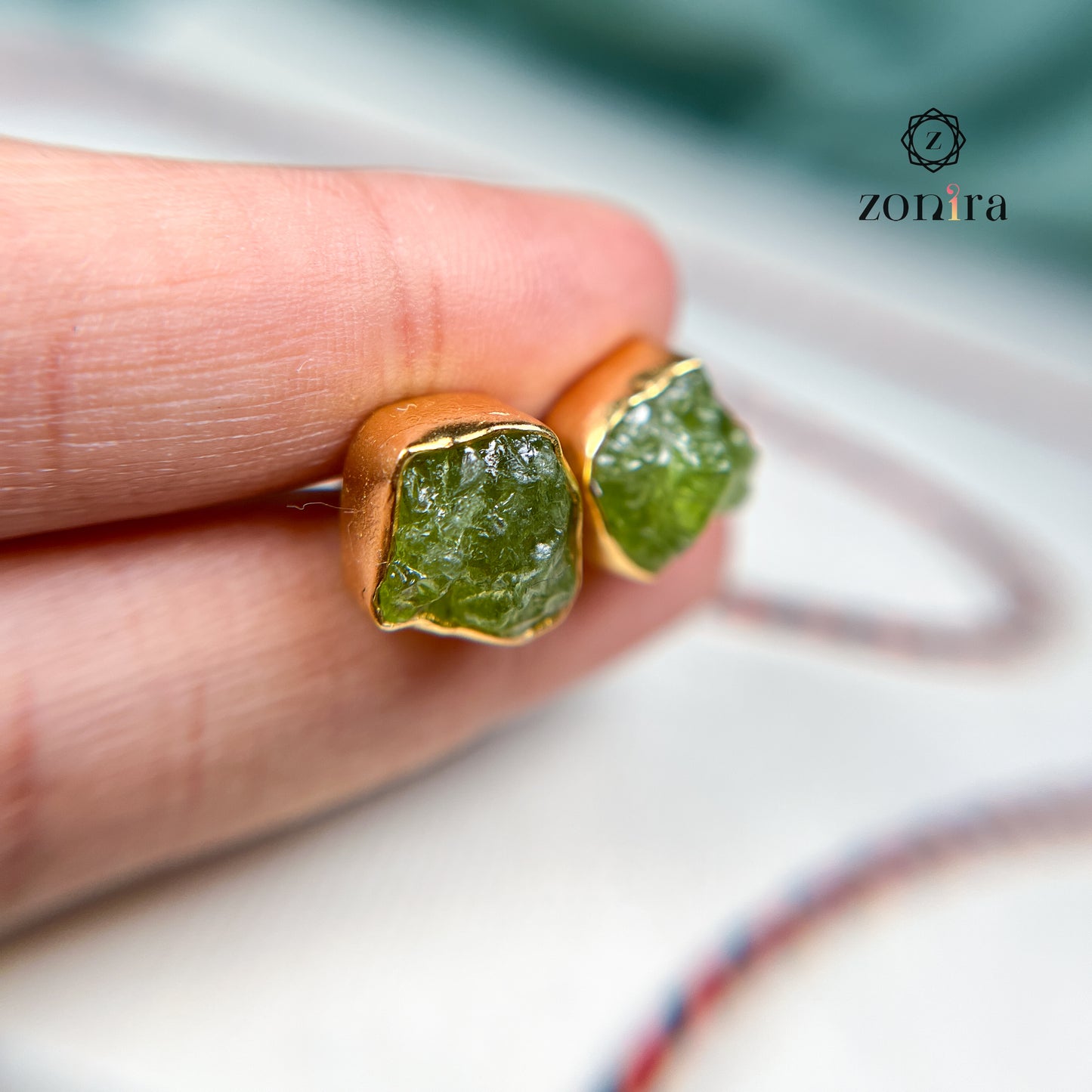 Aabis Silver Studs - Raw Peridot Gold