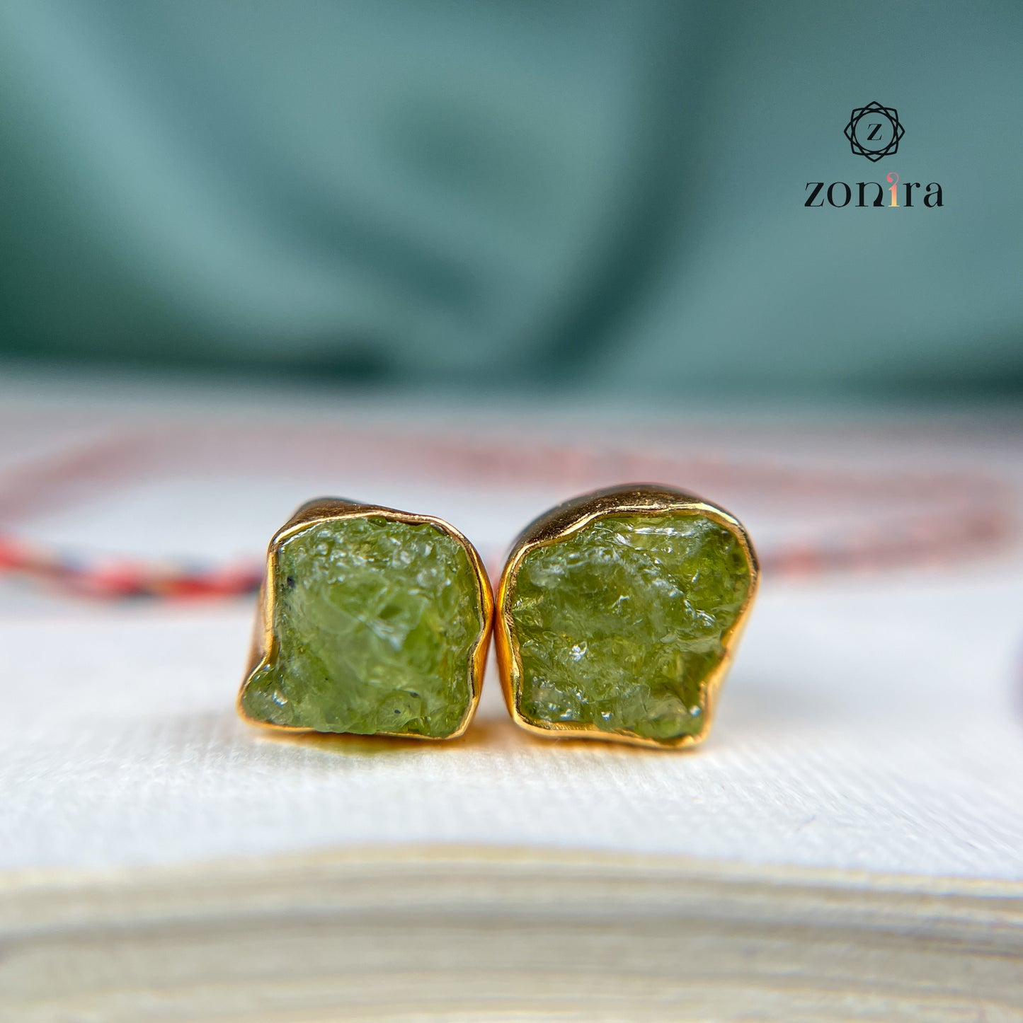 Aabis Silver Studs - Raw Peridot Gold