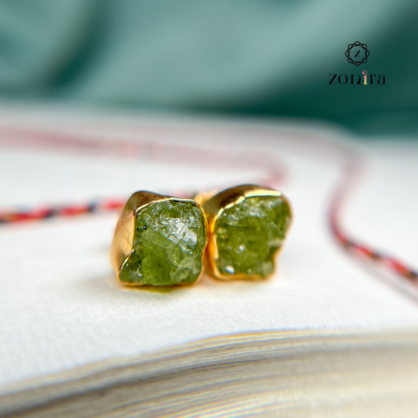 Aabis Silver Studs - Raw Peridot Gold