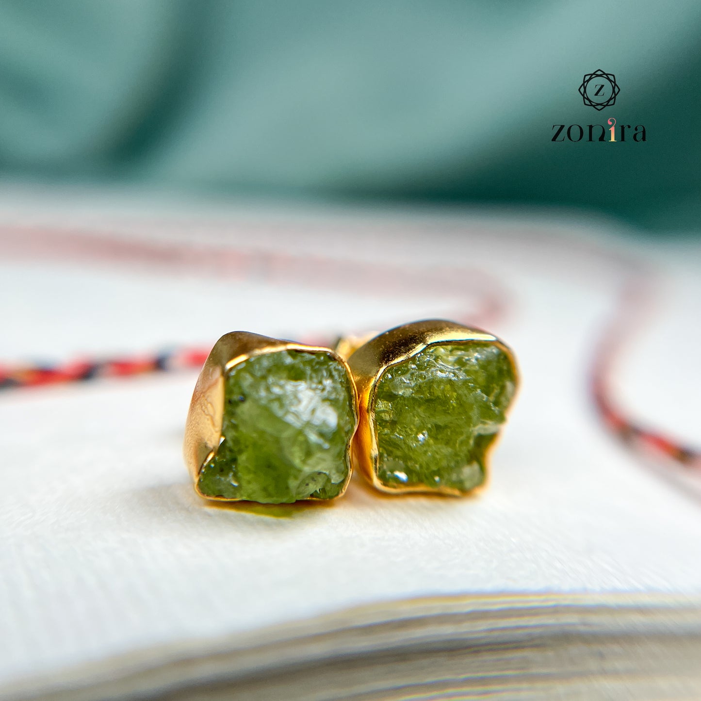 Aabis Silver Studs - Raw Peridot Gold