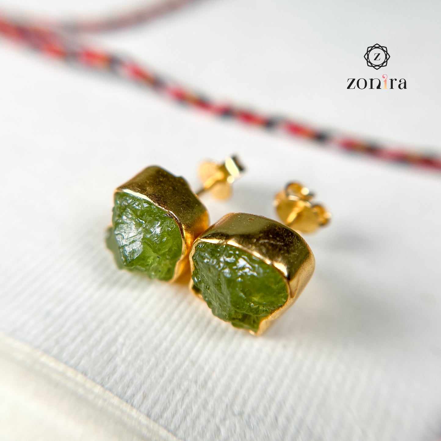 Aabis Silver Studs - Raw Peridot Gold