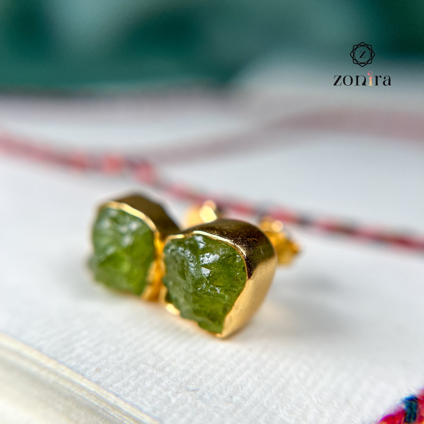 Aabis Silver Studs - Raw Peridot Gold