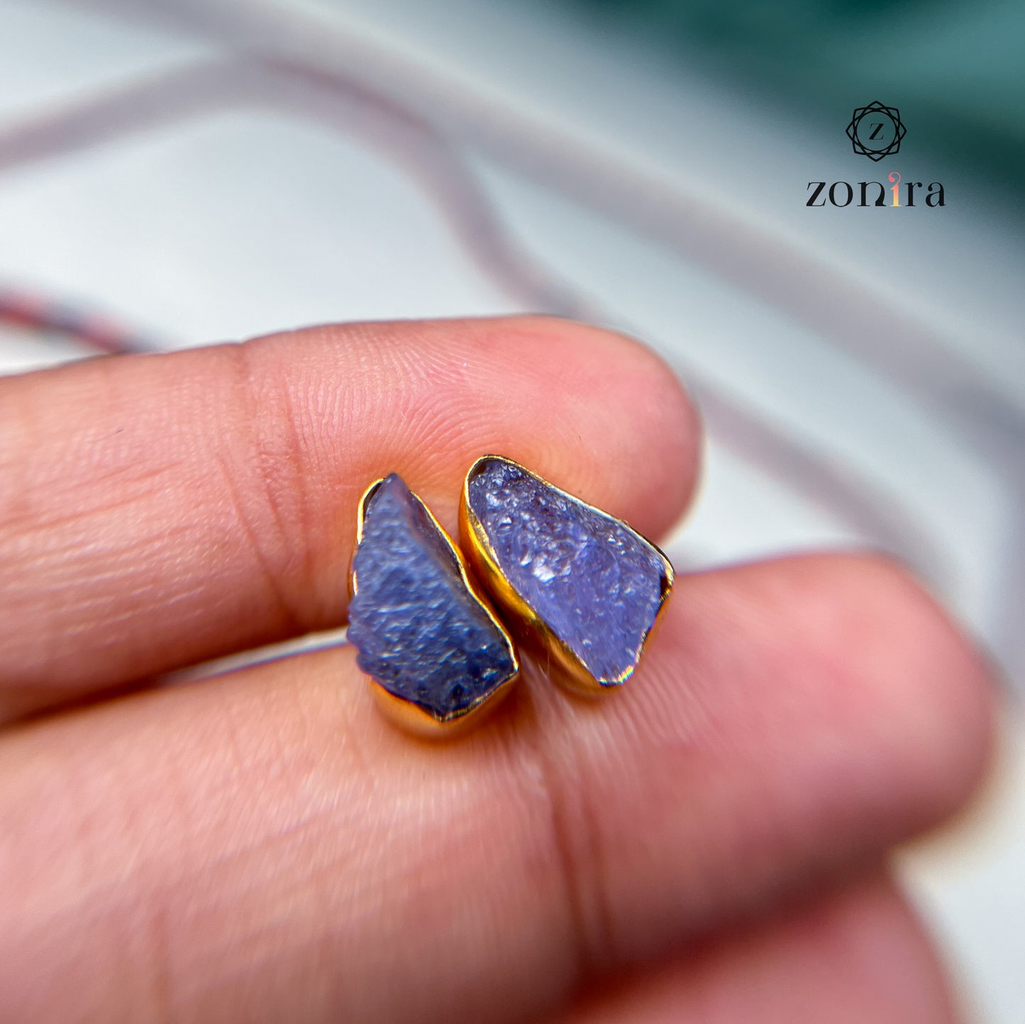 Aabis Silver Studs - Raw Tanzanite Gold