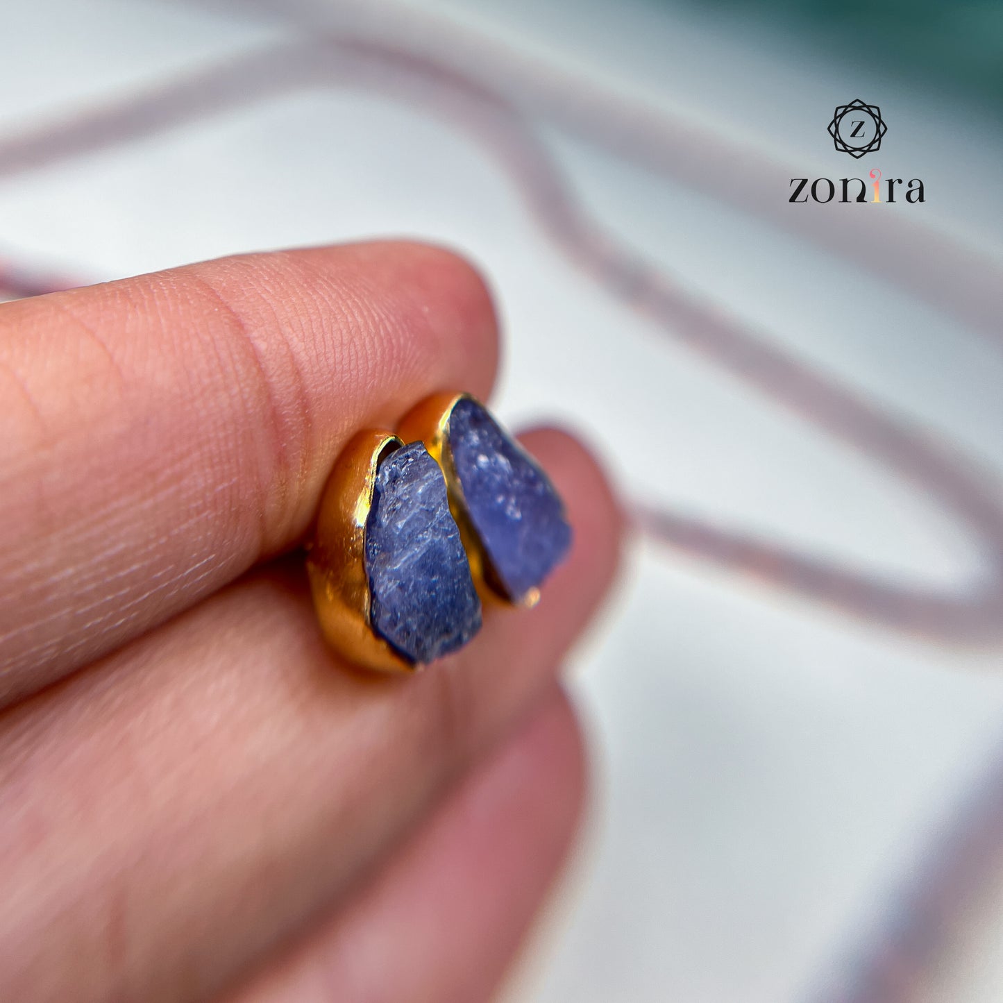 Aabis Silver Studs - Raw Tanzanite Gold