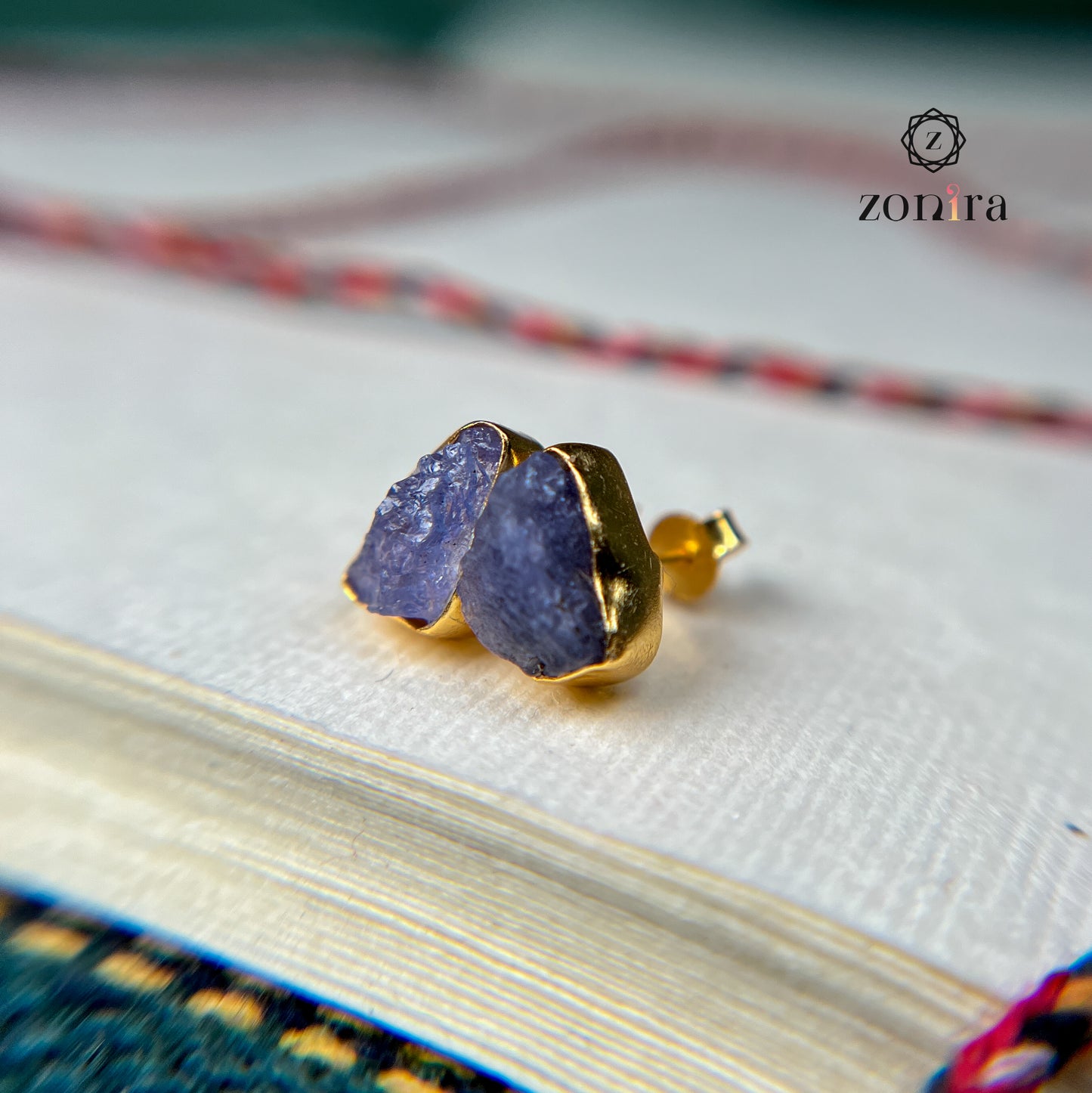 Aabis Silver Studs - Raw Tanzanite Gold