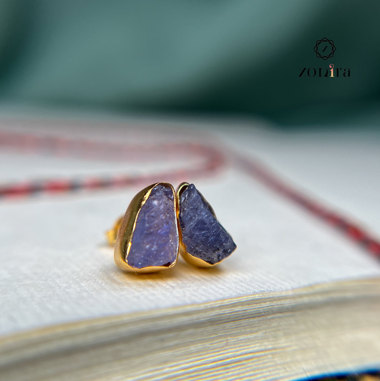 Aabis Silver Studs - Raw Tanzanite Gold