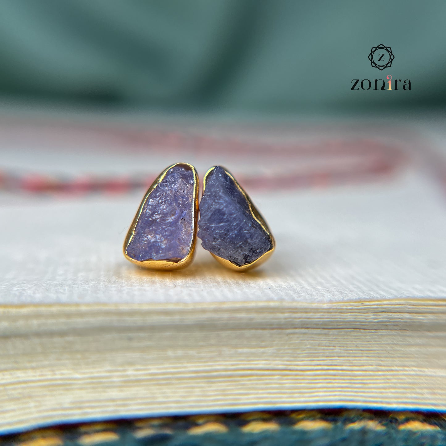 Aabis Silver Studs - Raw Tanzanite Gold