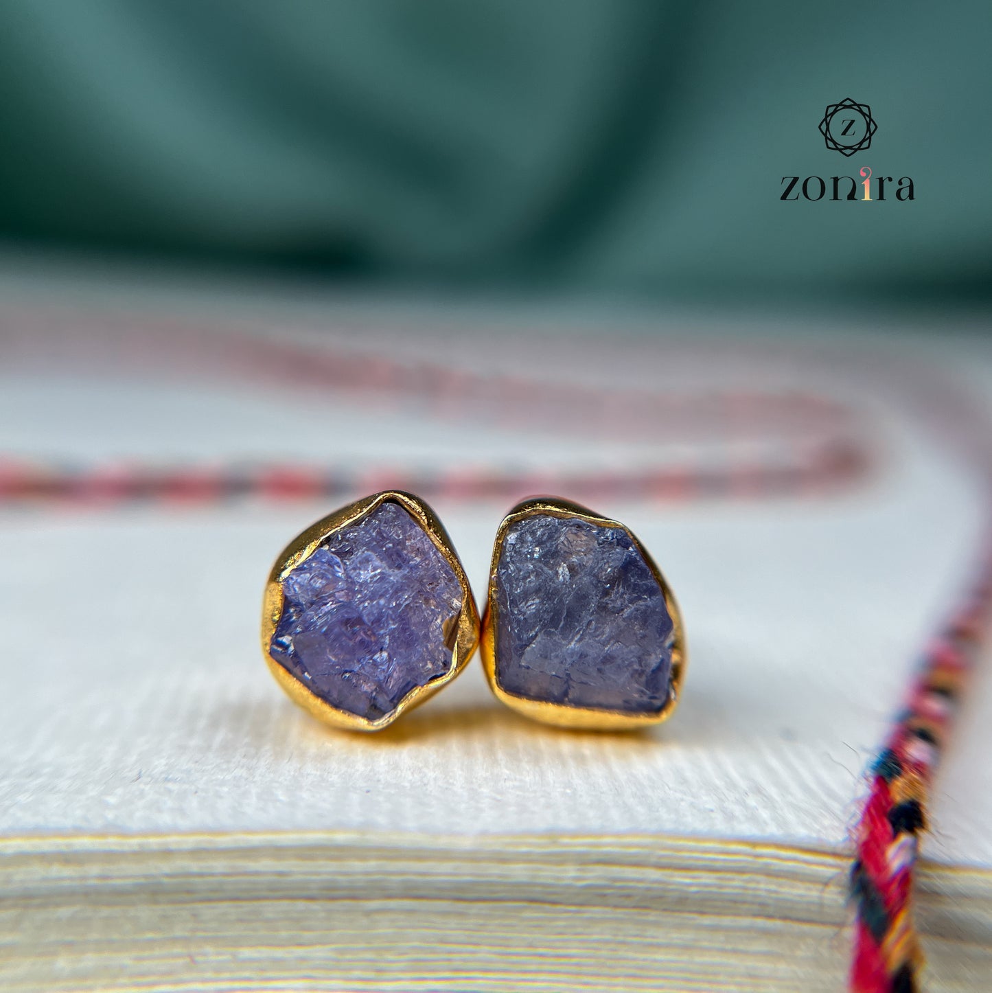 Aabis Silver Studs - Raw Tanzanite Gold