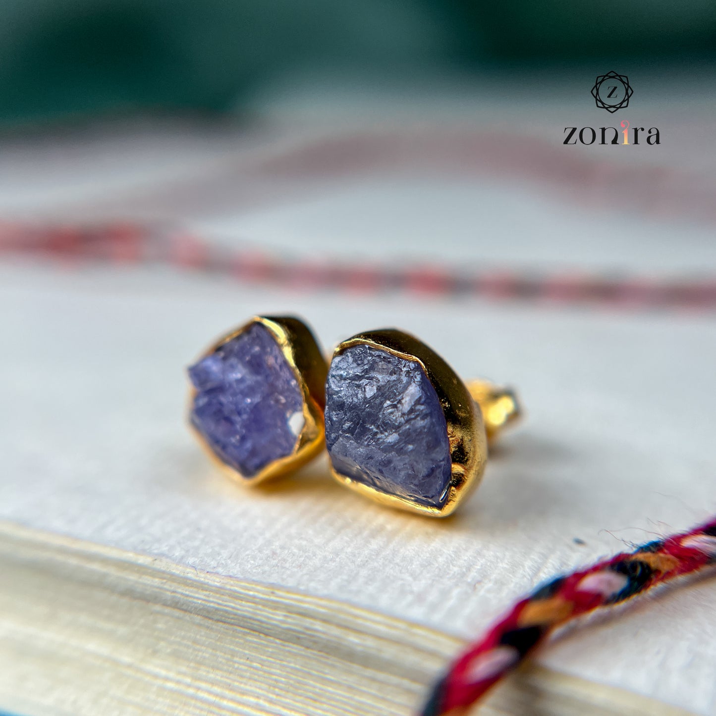 Aabis Silver Studs - Raw Tanzanite Gold