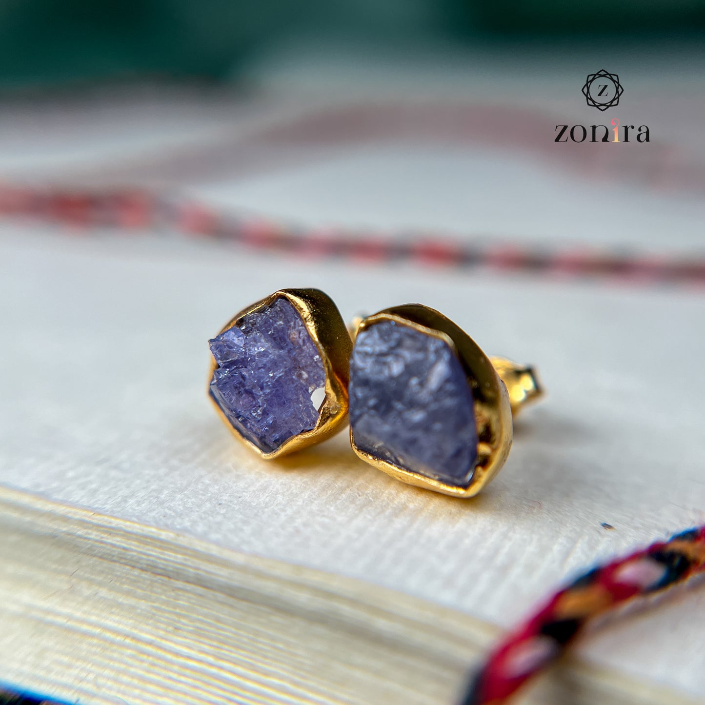 Aabis Silver Studs - Raw Tanzanite Gold