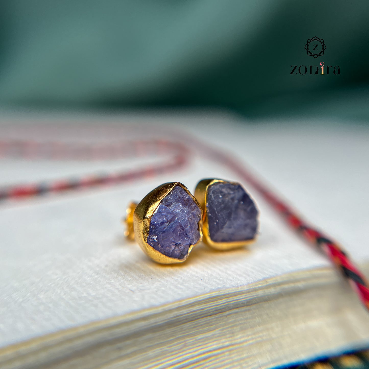 Aabis Silver Studs - Raw Tanzanite Gold