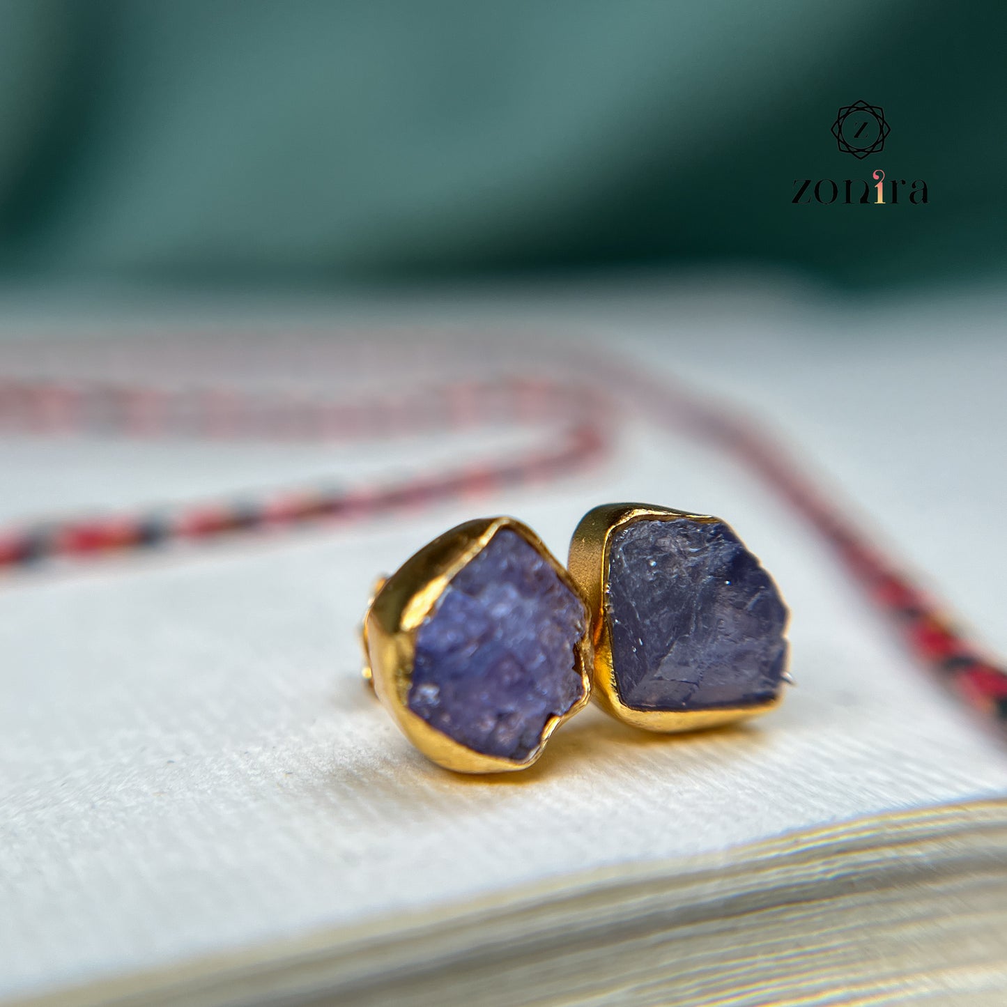 Aabis Silver Studs - Raw Tanzanite Gold