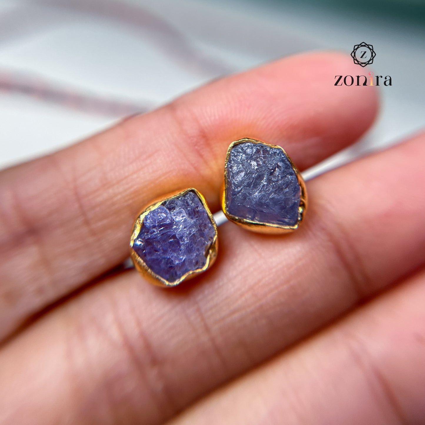 Aabis Silver Studs - Raw Tanzanite Gold