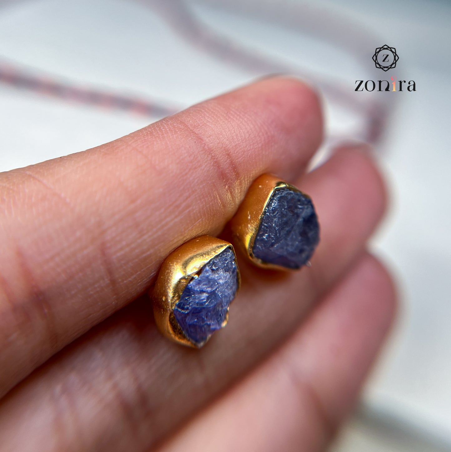 Aabis Silver Studs - Raw Tanzanite Gold