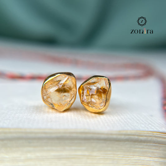 Aabis Silver Studs - Raw Citrine Gold