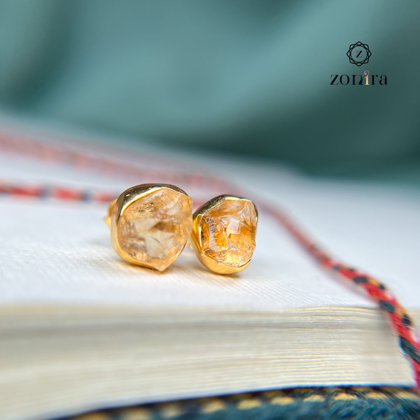 Aabis Silver Studs - Raw Citrine Gold