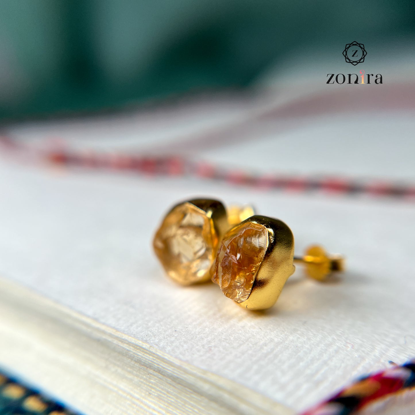 Aabis Silver Studs - Raw Citrine Gold