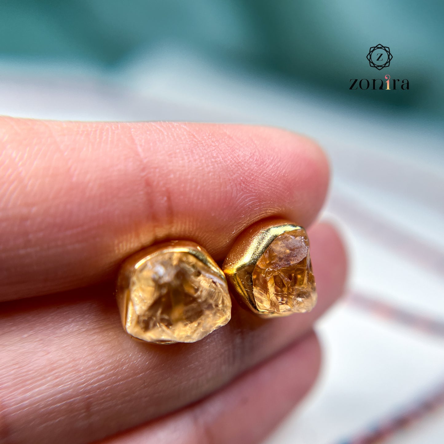 Aabis Silver Studs - Raw Citrine Gold