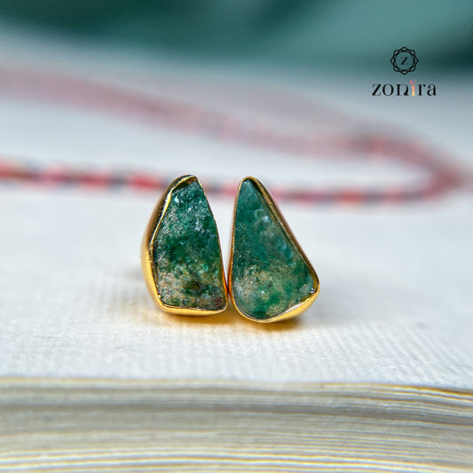 Aabis Silver Studs - Raw Green Aventurine Gold