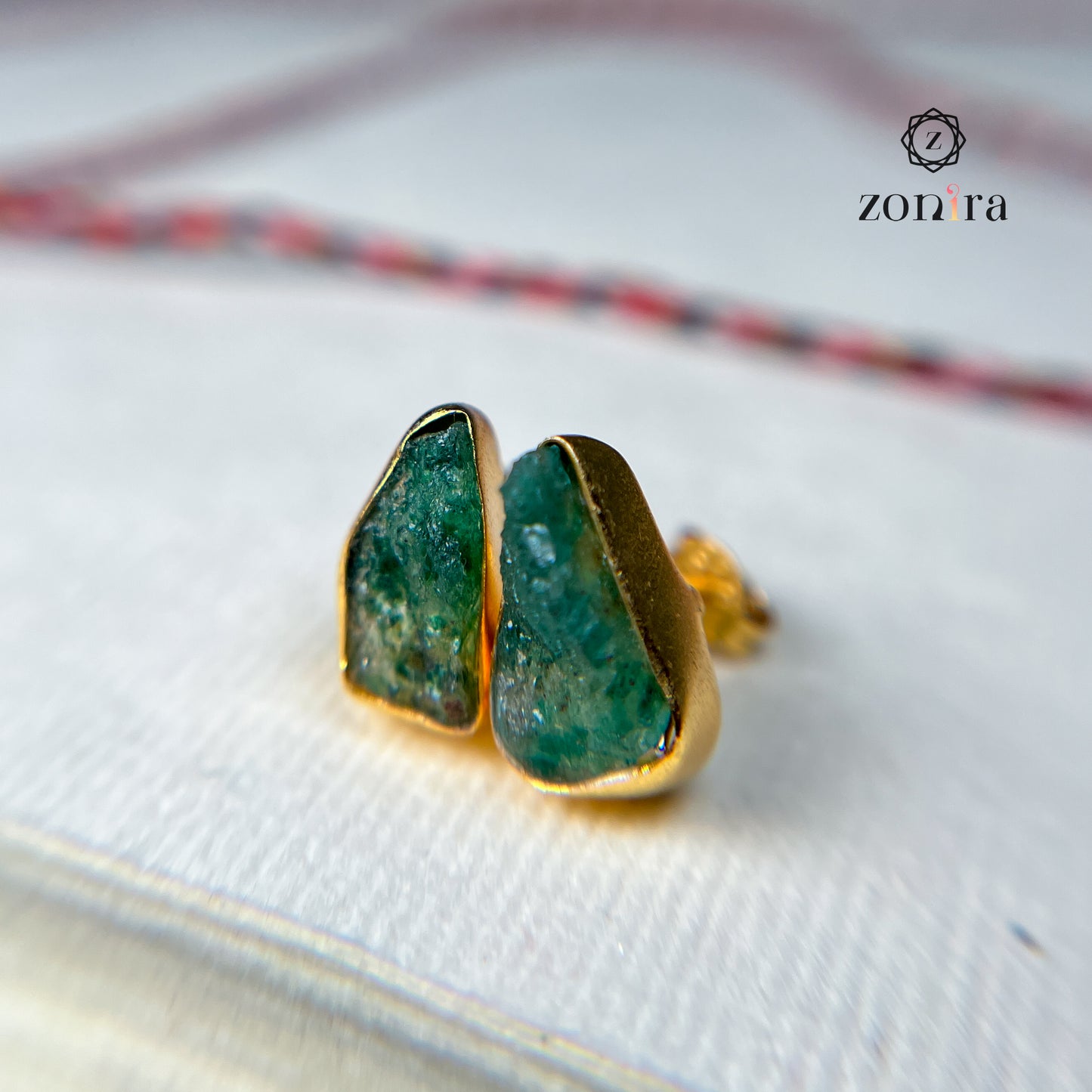 Aabis Silver Studs - Raw Green Aventurine Gold