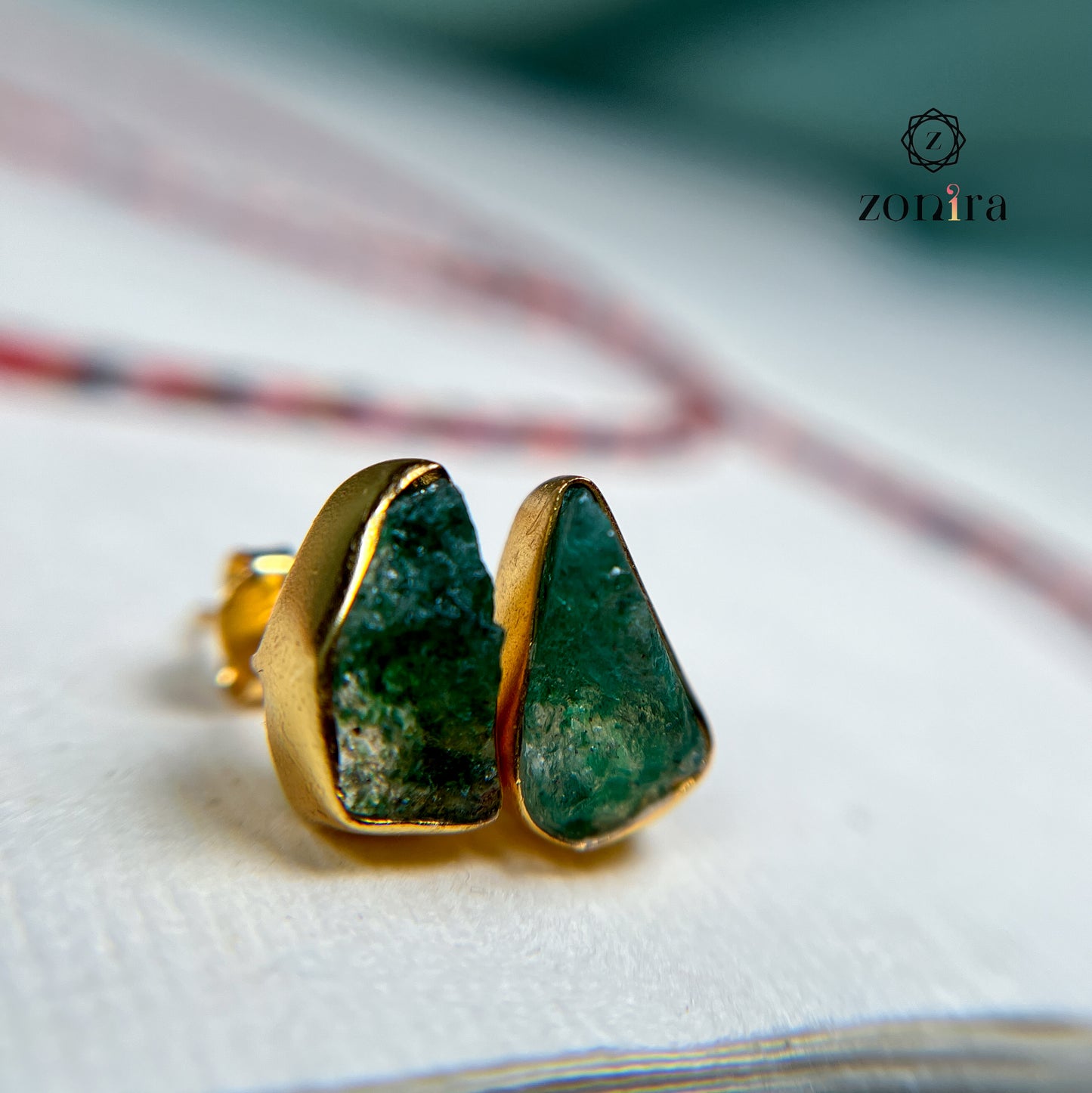 Aabis Silver Studs - Raw Green Aventurine Gold