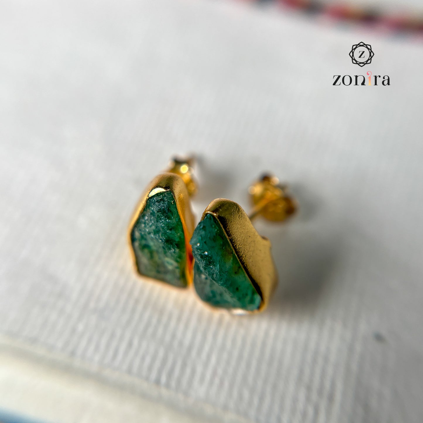 Aabis Silver Studs - Raw Green Aventurine Gold