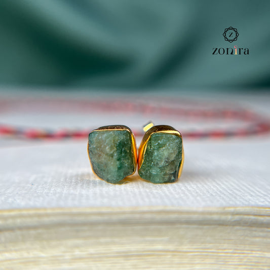 Aabis Silver Studs - Raw Emerald