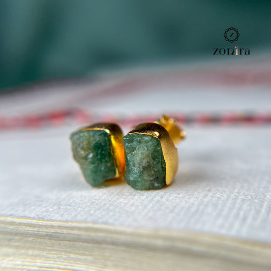 Aabis Silver Studs - Raw Emerald