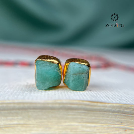 Aabis Silver Studs - Raw Emerald