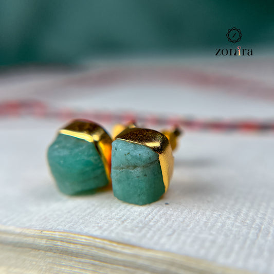 Aabis Silver Studs - Raw Emerald