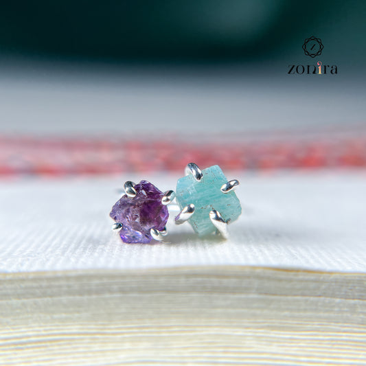 Shay Silver Nose-pin - Amazonite + Amethyst