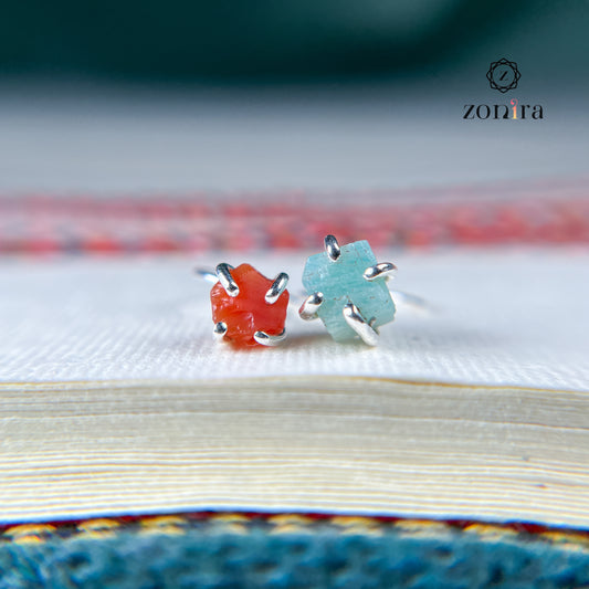 Shay Silver Nose-pin - Amazonite + Carnelian