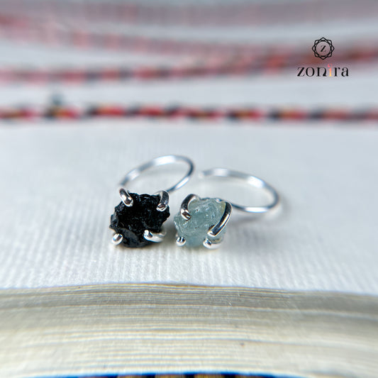 Shay Silver Nose-pin - Aquamarine + Black Tourmaline