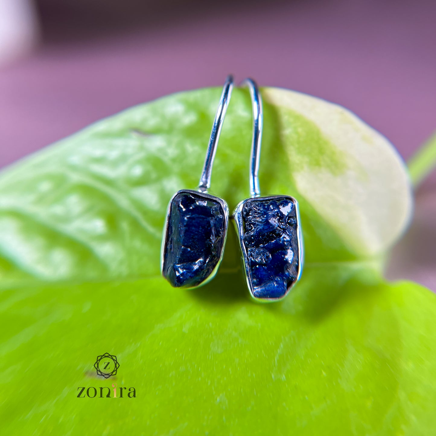 Eka Silver Earrings - Raw Sapphire