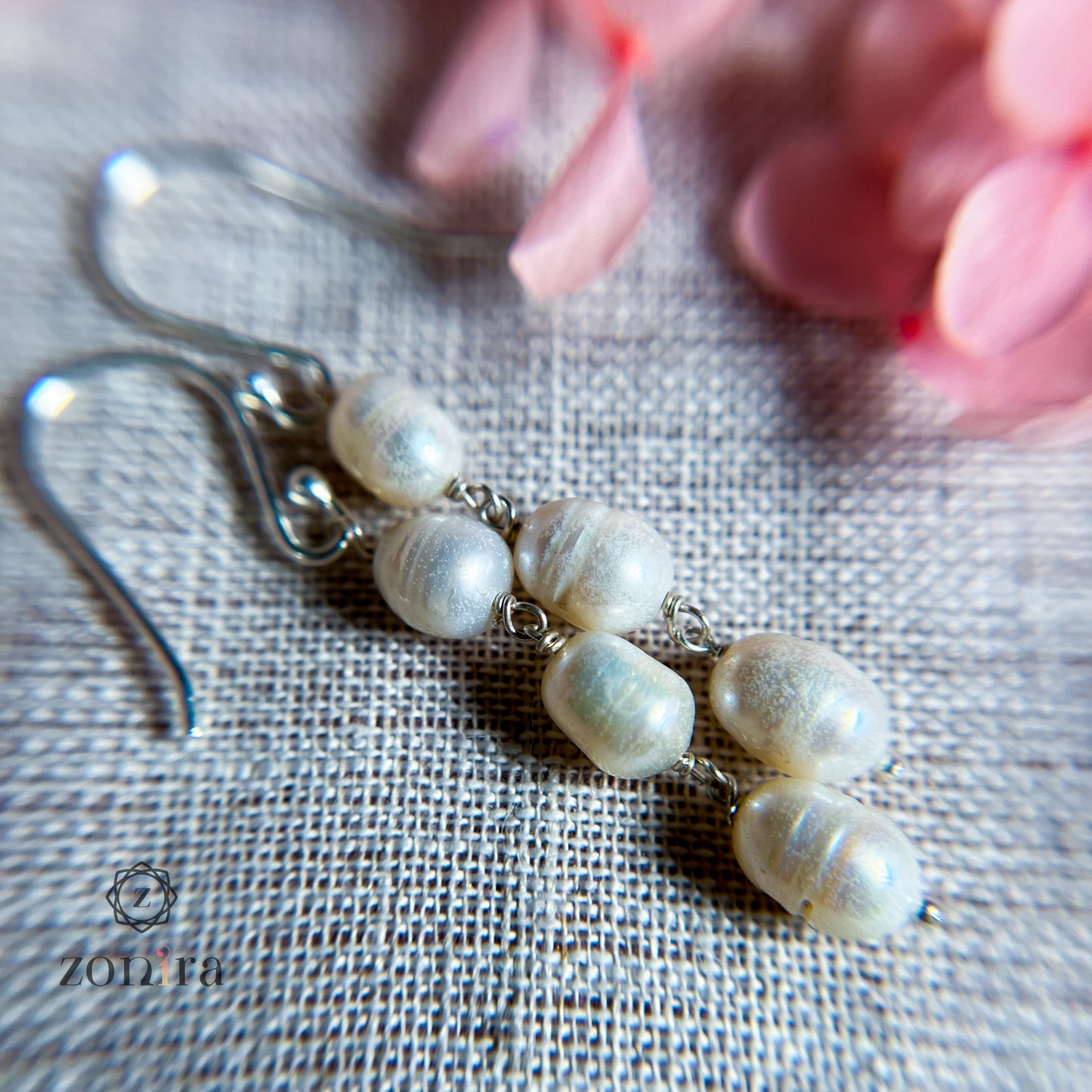 Eva Silver Danglers - Ringed Pearls