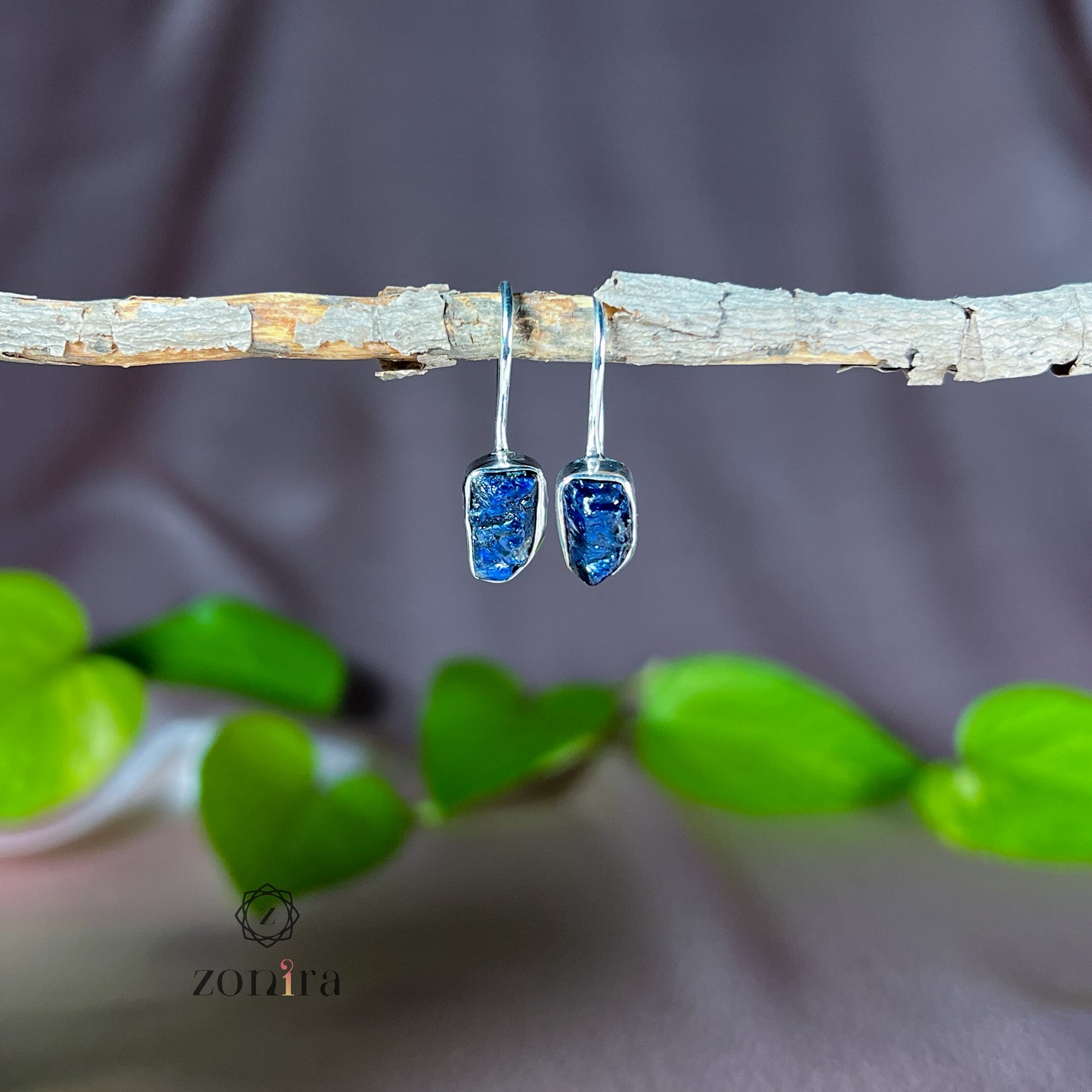 Eka Silver Earrings - Raw Sapphire