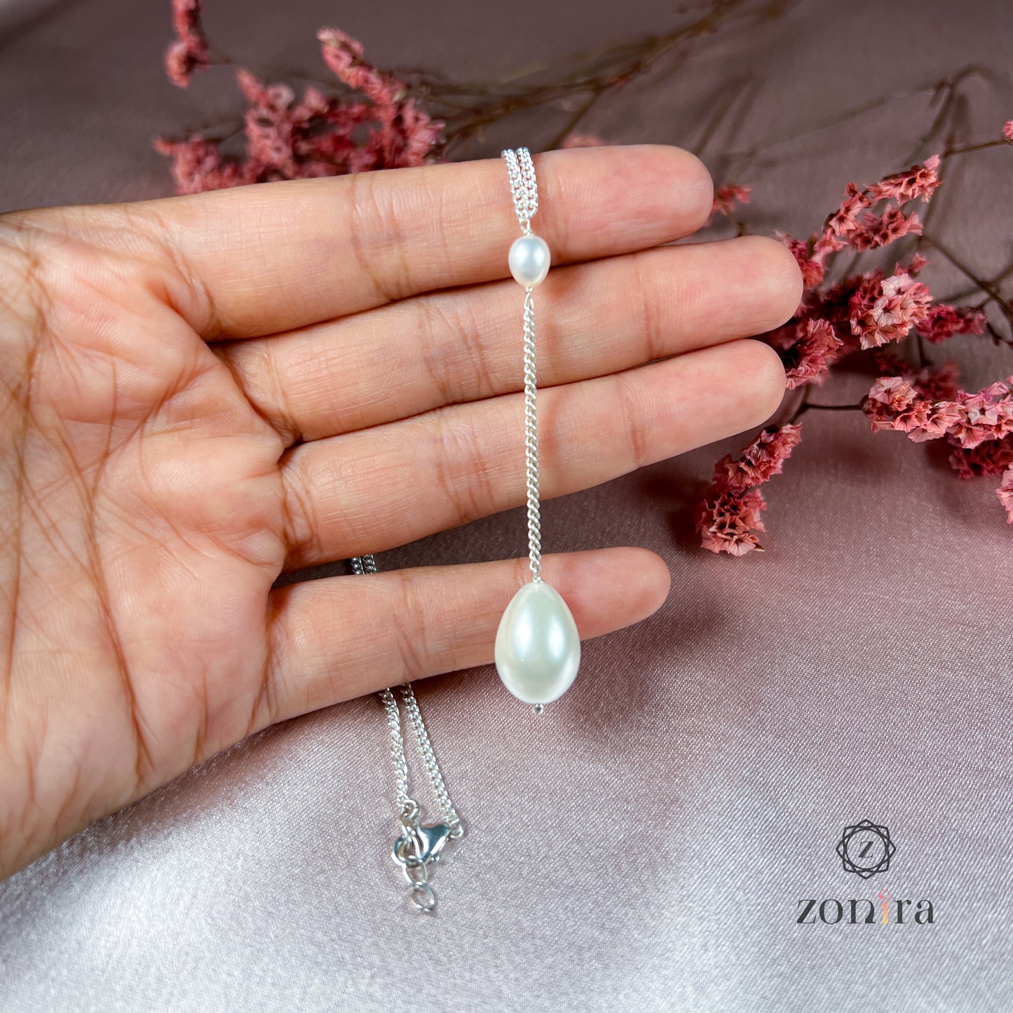 Boondein Silver Necklace - Drop Pearl