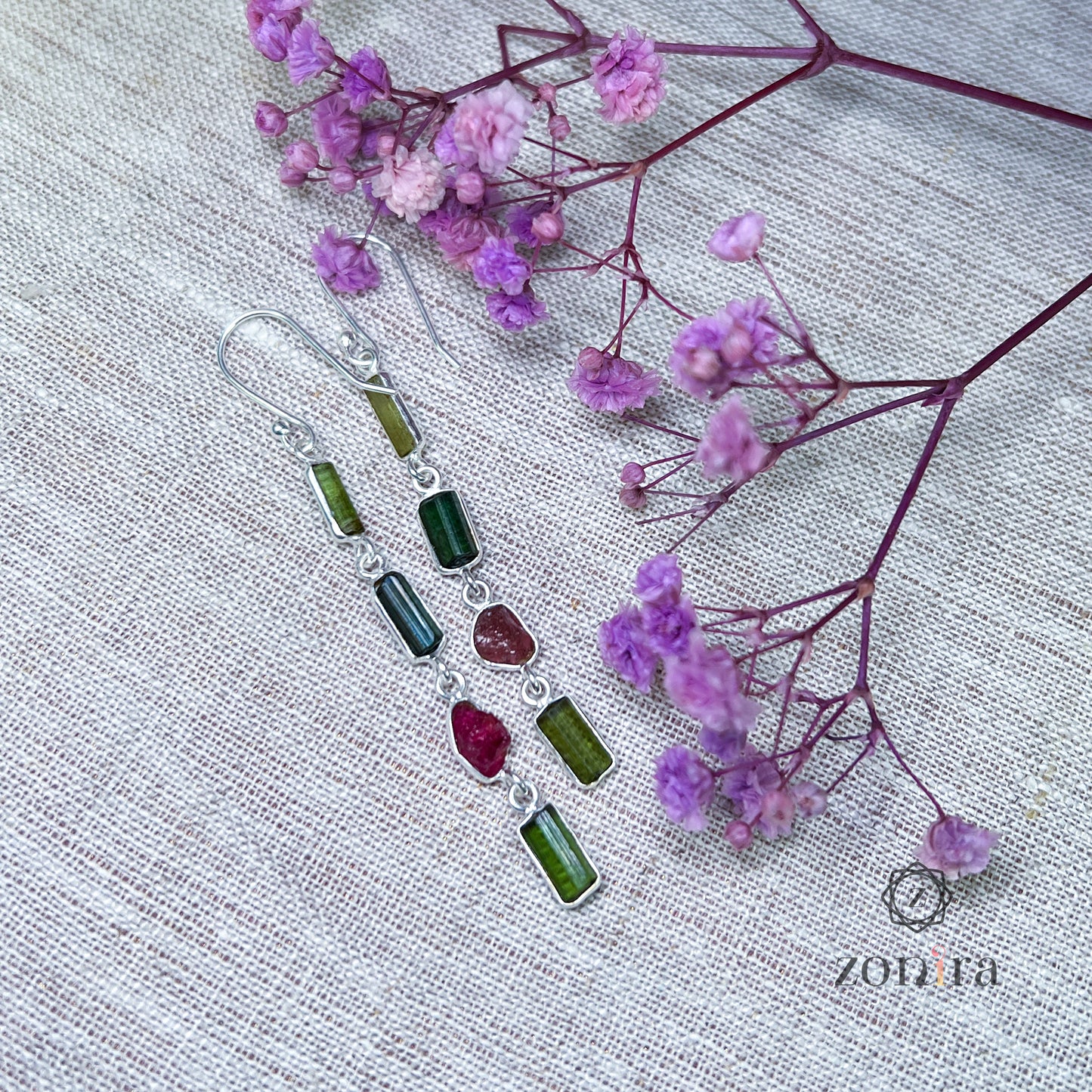 Eva Silver Danglers - Raw Tourmaline (Mixed) 5