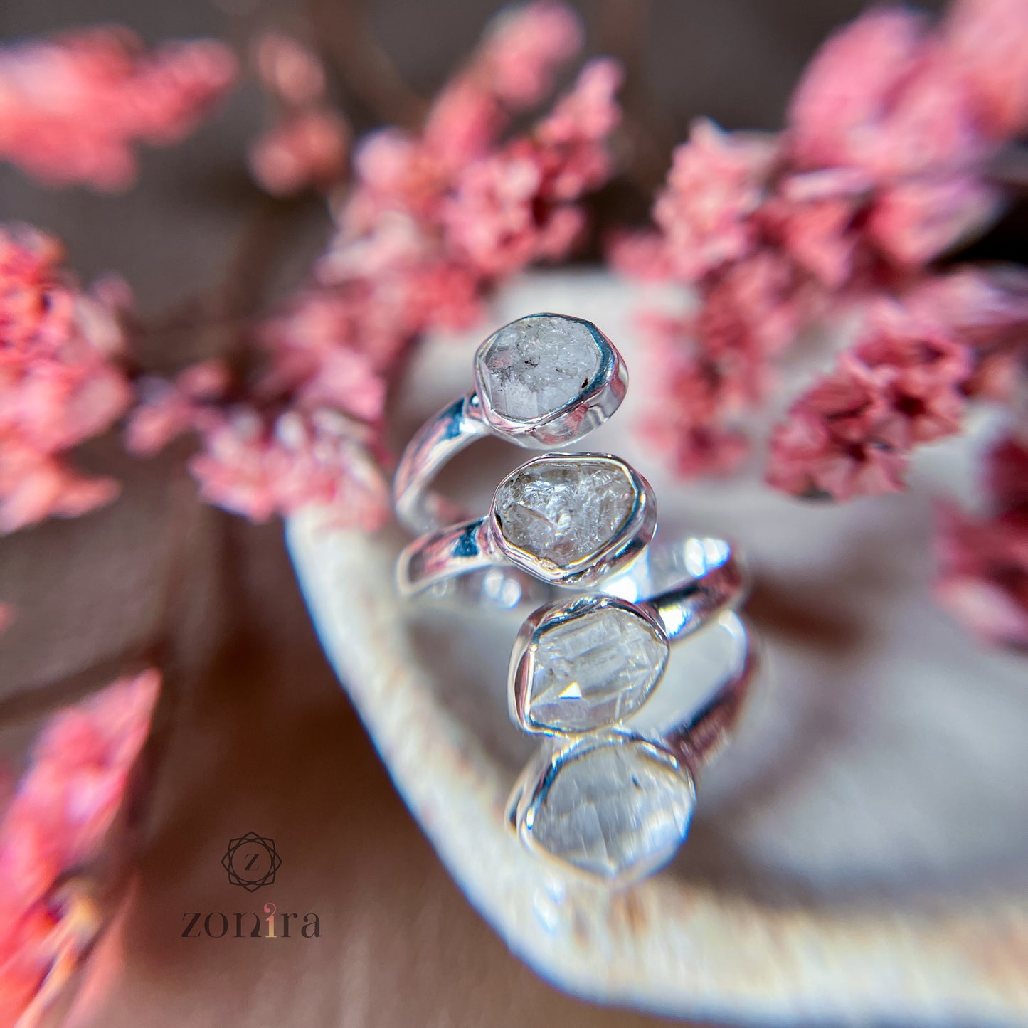 Meera Silver Ring - Raw Herkimer Diamond