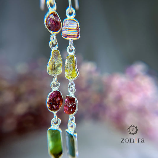 Eva Silver Danglers - Raw Tourmaline (Mixed) 3