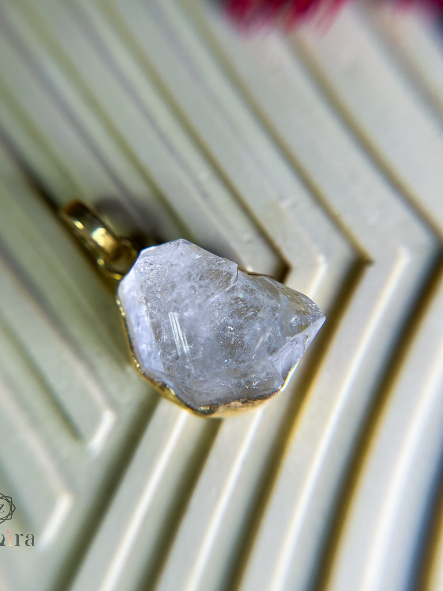 Mili Silver Pendant - Raw Herkimer Diamond Gold