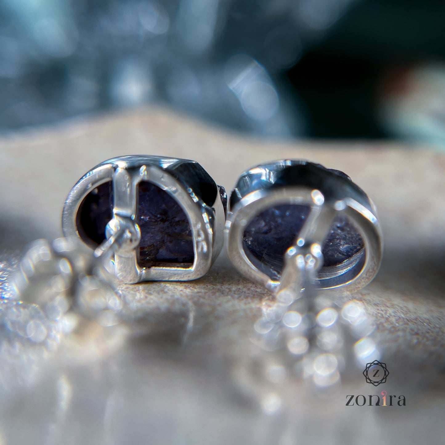 Aabis Silver Studs - Raw Tanzanite